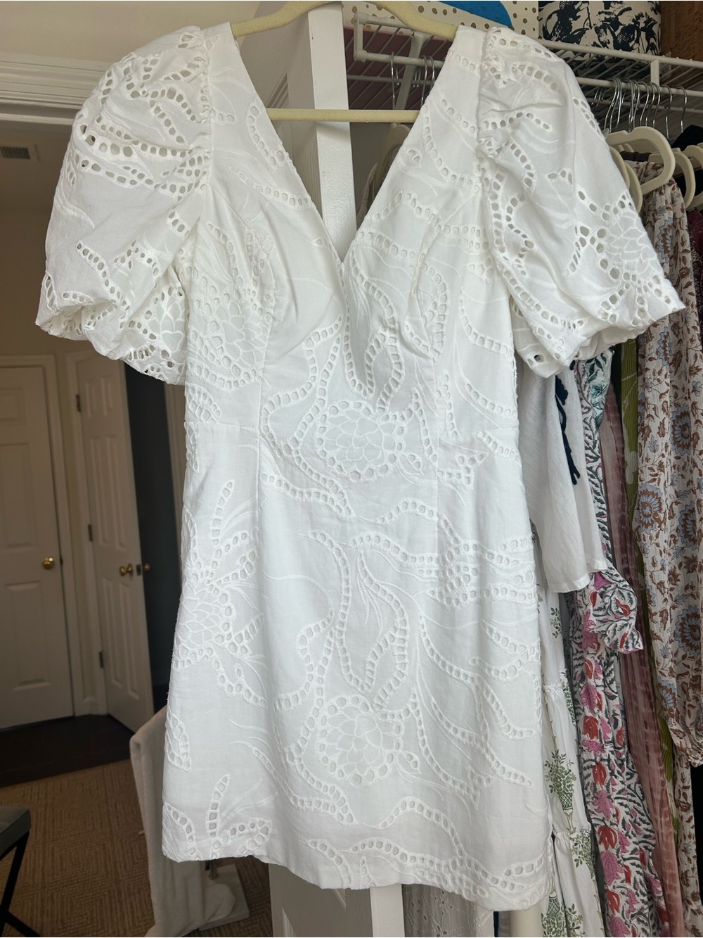 Lilly Pulitzer White Eyelet V‑Neck Puff‑Sleeve Dress